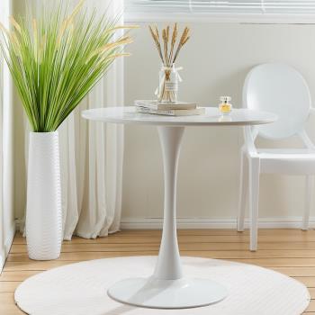 白色圓桌網紅ins北歐巖板餐桌家用小戶型輕奢圓形郁金香咖啡桌子