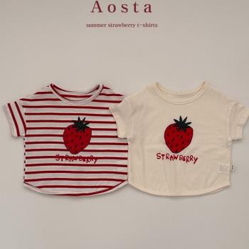 現貨韓國進口嬰幼童裝AOSTA夏裝草莓短袖T恤寶寶純棉水果打底衫
