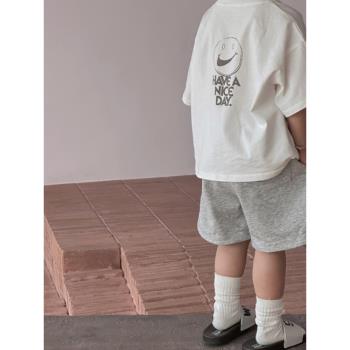 夏裝韓國兒童寶寶短袖上衣寬松洋氣薄款笑臉字母印花t恤潮牌童裝