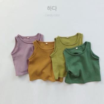 清涼一夏~韓版兒童休閑百搭棉紗背心男女寶寶輕薄透氣無袖T恤汗衫
