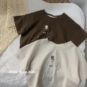 麻棉男童女童短袖t恤2023新款兒童半袖上衣洋氣韓版寶寶童裝夏季