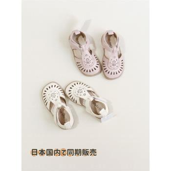 日本女童包頭涼鞋復古鏤空公主鞋白色寶寶皮鞋粉色春夏演出鞋軟底