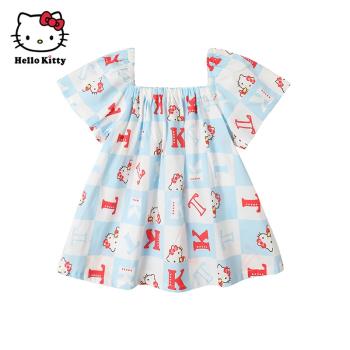 Hello Kitty童裝女童短袖上衣夏款純棉短袖T恤上衣娃娃衫