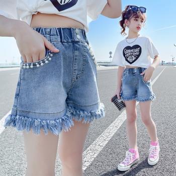 女童牛仔短褲2023新款夏裝褲子超洋氣兒童中大童韓版夏季薄款熱褲