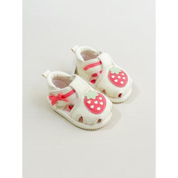 日單女寶寶包頭涼鞋女童透氣布鞋小童夏季幼兒學步鞋防滑軟底草莓