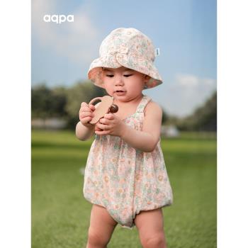 aqpa嬰兒衣服包屁衣夏季薄款女寶寶洋氣公主風可愛紗布吊帶連體衣