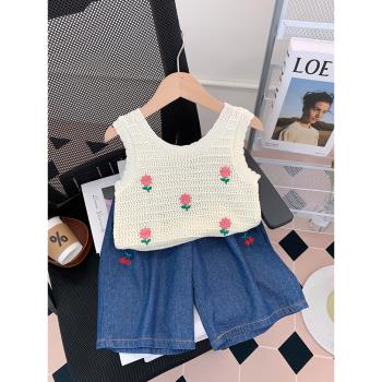 女童夏季背心韓版洋氣童裝2023新款夏裝兒童時髦寶寶針織吊帶上衣