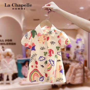 拉夏貝爾女寶寶夏季公主連衣裙2023新款洋氣時髦兒童夏裝襯衫裙潮