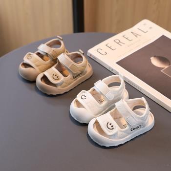 男寶寶涼鞋夏季新款0-1-2歲3嬰兒軟底學步鞋女兒童包頭防滑機能鞋