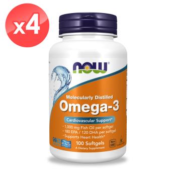 【NOW】Omega-3魚油膠囊4瓶組(100顆*4瓶)