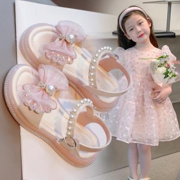 女童鞋涼鞋軟底2023夏季新款兒童時尚洋氣公主鞋中大童女孩沙灘鞋