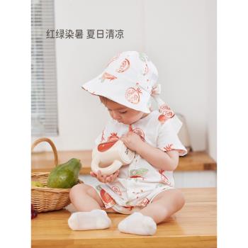 babylove嬰兒短袖連體衣夏季薄款純棉紗布透氣哈衣寶寶洋氣夏裝