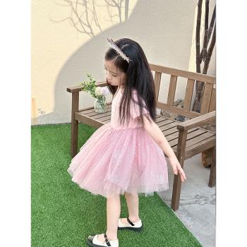 兒童短袖芭蕾舞裙2023新款韓版夏季薄款洋氣女童蓬蓬紗裙公主裙潮