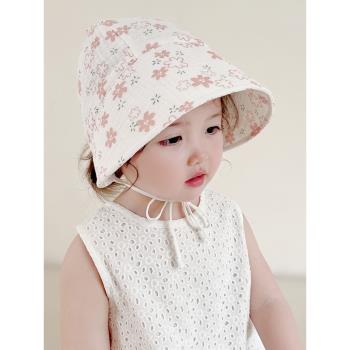 寶寶帽子碎花公主帽夏季薄款防曬遮陽帽純棉新生嬰兒帽子大檐涼帽
