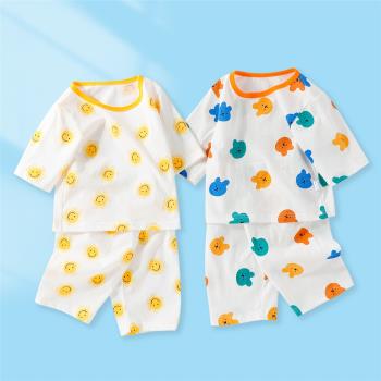 婧麒寶寶家居空調衣服純棉薄款男童女童夏季嬰兒長袖兒童睡衣套裝
