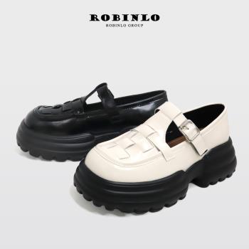 Robinlo編織方頭古典清新超厚底瑪莉珍鞋ADALINE-法式黑/典雅白