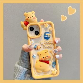適用iPhone13蘋果14promax手機殼11立體趴趴維尼熊12卡通軟矽膠14pro小眾趣味13pro女新款14plus手機套可愛14