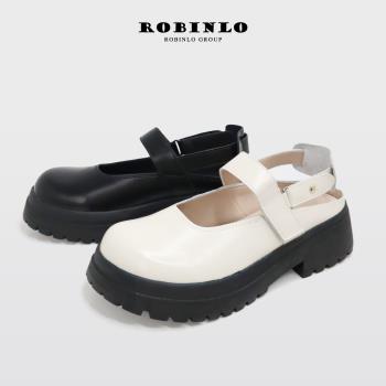 Robinlo繞踝古典甜美厚底瑪莉珍鞋IOLA-法式黑/典雅白