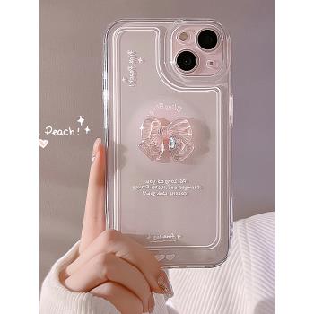 立體蝴蝶結手機殼適用於蘋果15適合粉色透明iPhone13新款15plus矽膠16全包14迷你12mini甜妹13mini適用於華為