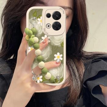 春季ins清新花朵適用OPPOReno13手機殼日韓Reno12Pro帶手鏈Reno10/119pro+保護套8女新款網紅ins風軟矽膠全包