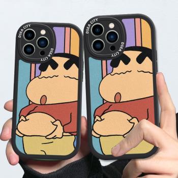 IGH蠟筆小新卡通蘋果16promax手機殼可愛適用iPhone15plus矽膠防摔13pro保護套14新款11全包12網紅皮紋max軟