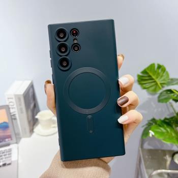 適用於三星s23ultra液態矽膠手機殼新款s22ultra磁吸無線充電男女s22+全包鏡頭防摔s21ultra高階潮牌s21+軟殼