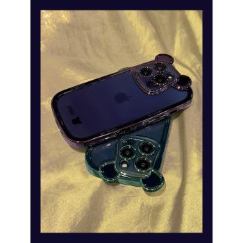 暗紫色暴力熊適用15蘋果14手機殼iphone14pro max防摔保護套13全包矽膠12超薄透明14plus簡約高階感13pro