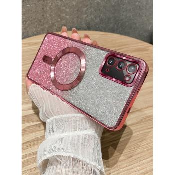 適用三星Note20手機殼女新款GalaxyNote10鏡頭全包防摔utra高階感10plus透明矽膠軟殼+漸變閃粉磁吸無線充電