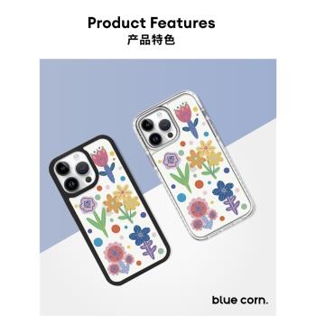 【bluecorn】可愛的花園彩色花卉簡約大氣插畫女生全包花朵適用蘋果iPhone 14/13/pro/max防摔手機殼