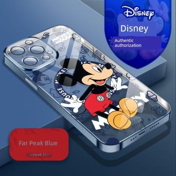 正版迪士尼適用iPhone13卡通米奇透明硅膠軟殼12鏡頭膜一體全包保護套男女款創意簡約蘋果14Promax手機殼新款