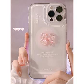 高階感蝴蝶結適用iPhone15手機殼蘋果12promax立體水晶11矽膠14Pro軟殼13防摔透明XSMax全包鏡頭Plus女16新款