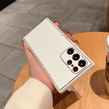 簡約皮紋適用於三星S23 Ultra手機殼新款S23+全包鏡頭S22u/防摔殼21/23 保護套軟膠Note20時尚s20/10潮男女款