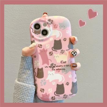 適用蘋果14手機殼iPhone13promax可愛貓咪11網紅卡通12創意女款14pro手機套新款13pro矽膠14plus趣味x/xr小眾