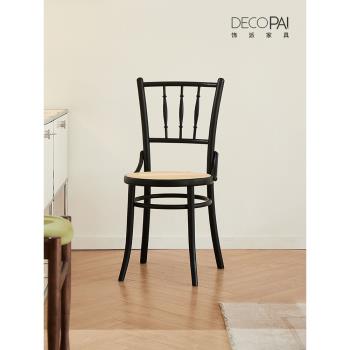 實木餐椅靠背椅家用餐廳木椅北歐化妝椅復古ton藤編vintage椅子