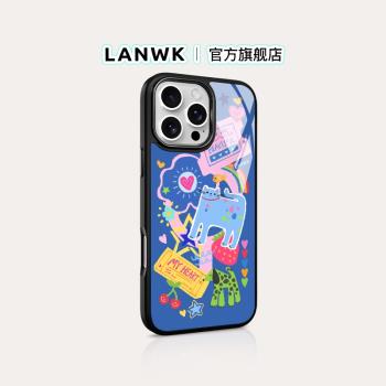 LANWK適用於蘋果16/15promax手機殼新款磁吸iphone14plus防摔可愛保護套蘋果12/13pro玻璃殼手機外殼奇思妙想