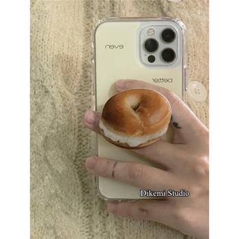 韓國ins奶黃字母貝果面包支架適用iphone14/13promax蘋果12/11手機殼XSMAX全包XR軟膠保護套