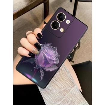 適用opporeno9手機殼新款reno8pro暗紫色玫瑰花朵reno7高級感reno6網紅女款oppo硅膠軟殼時尚5鏡頭全包保護套