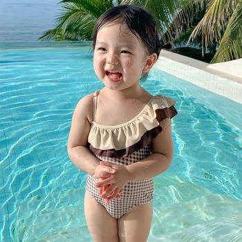 韓國水手寶寶新款女童泳衣女寶寶連體游泳衣洋氣公主兒童可愛夏款