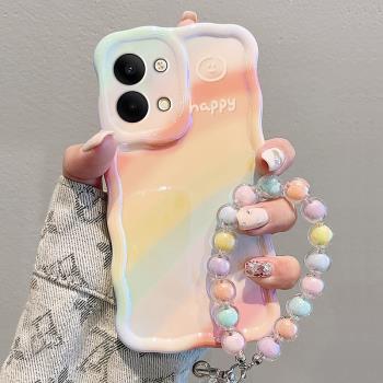 適用於opporeno9手機殼新款高階感reno8女款矽膠網紅創意8Pro保護套全包防摔潮牌9por簡約藝術+卡通彩虹手鏈