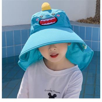 兒童夏季遮陽帽男女童大檐網眼透氣漁夫帽寶寶沙灘披肩防曬太陽帽