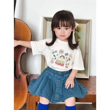 女童短袖T恤夏款2023新款韓國兒童女孩可愛卡通印花休閑寬松上衣