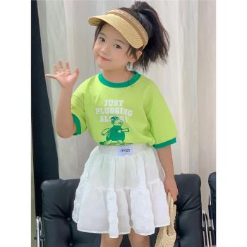 圖圖的商店 女童短袖2023夏裝新款兒童卡通T恤寶寶時尚百搭上衣潮