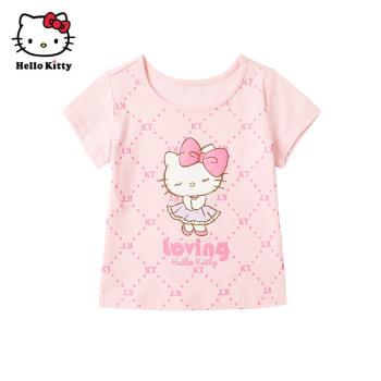Hello Kitty童裝女童短袖上衣夏款棉圓領短袖T恤
