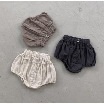 現貨韓國進口嬰幼童裝百搭棉麻短褲寶寶夏季薄款洋氣包屁面包褲