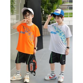 夏季男童運動套裝兒童短袖短褲兩件套速干透氣籃球服足球服訓練服