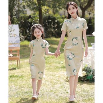 親子裝旗袍復古中國風母女連衣裙女童媽媽夏季薄款改良兒童演出服