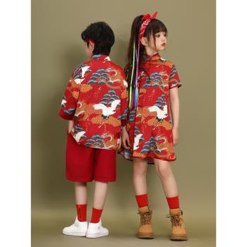 男童漢服夏款女童民族風套裝六一兒童啦啦隊中國風表演唐裝演出服