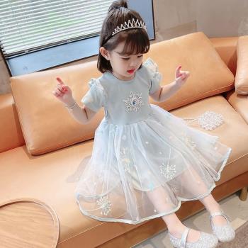女童夏裝連衣裙時髦兒童公主裙2023新款夏季網紅洋氣寶寶網紗裙子