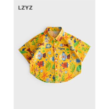 LZYZ童裝兒童襯衫男童短袖襯衣夏季薄款純棉中小童上衣寬松夏裝潮