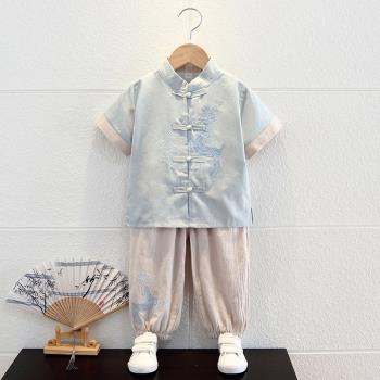 漢服男童中國風夏季短袖薄款中式古裝套裝兒童唐裝演出古風國學服